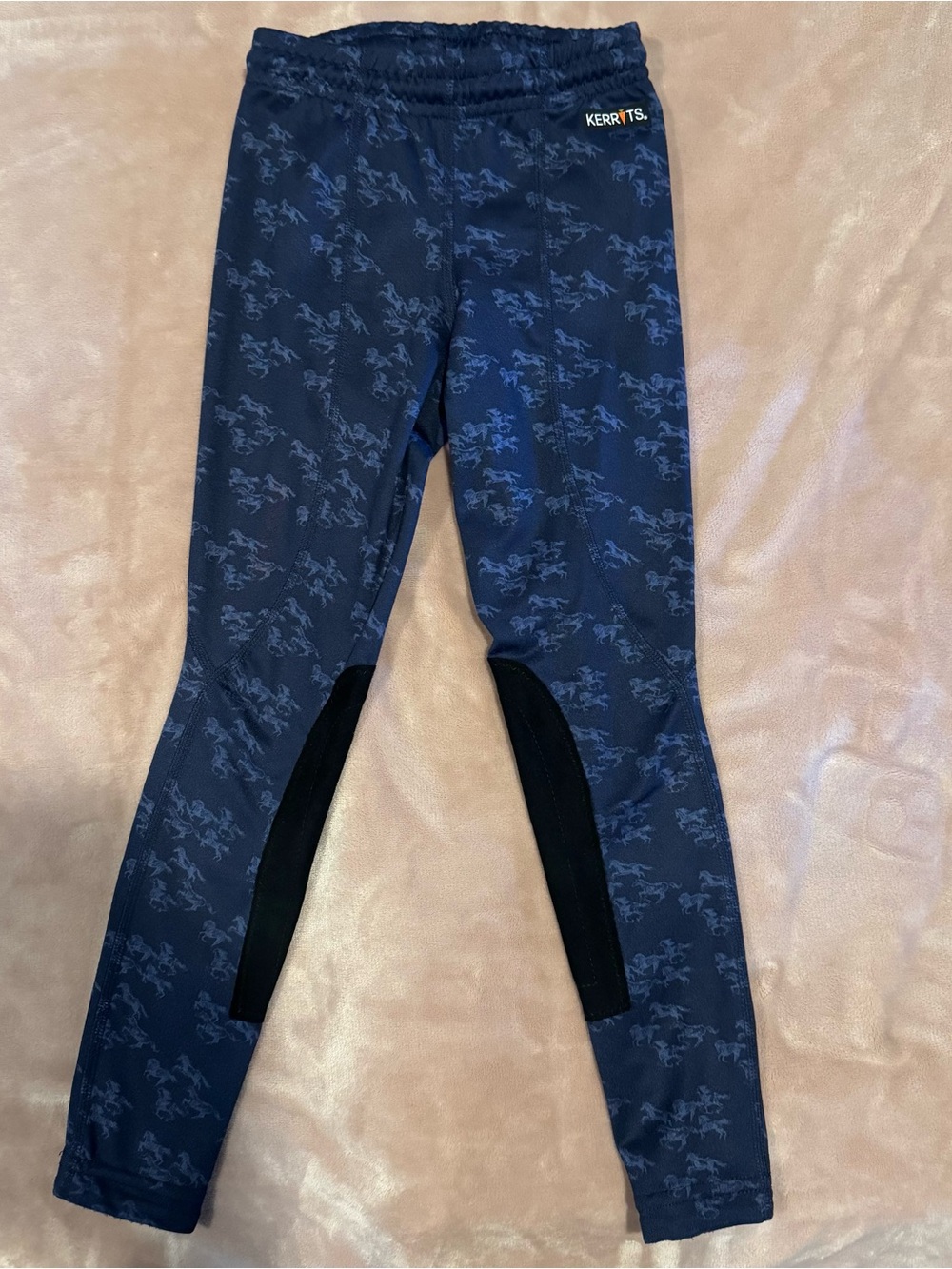 Kerrits Girls' Navy and Light Blue Horse-Print Performance Riding Tights